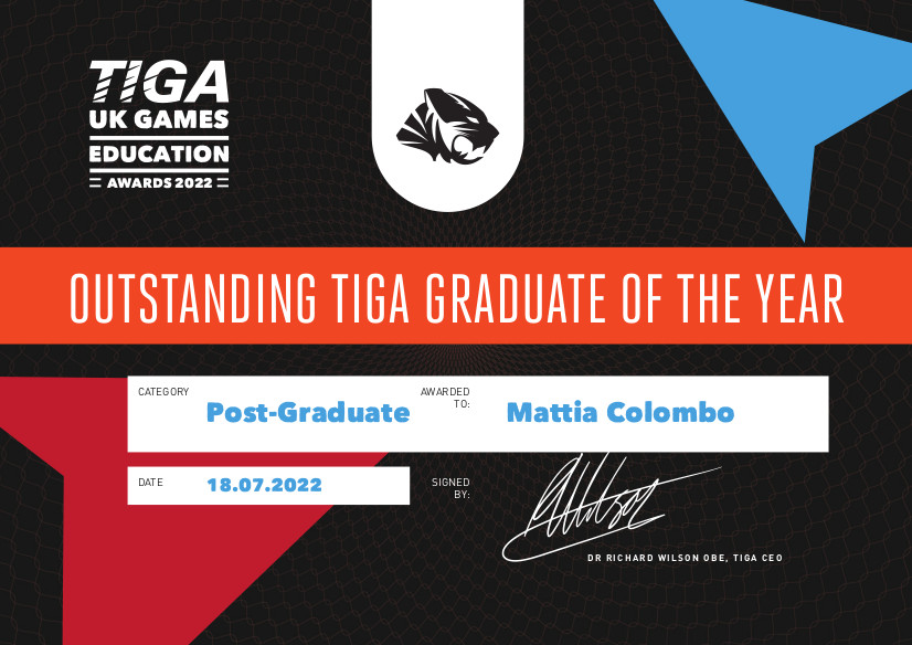 TIGA Post Graduate of the Year Certificate